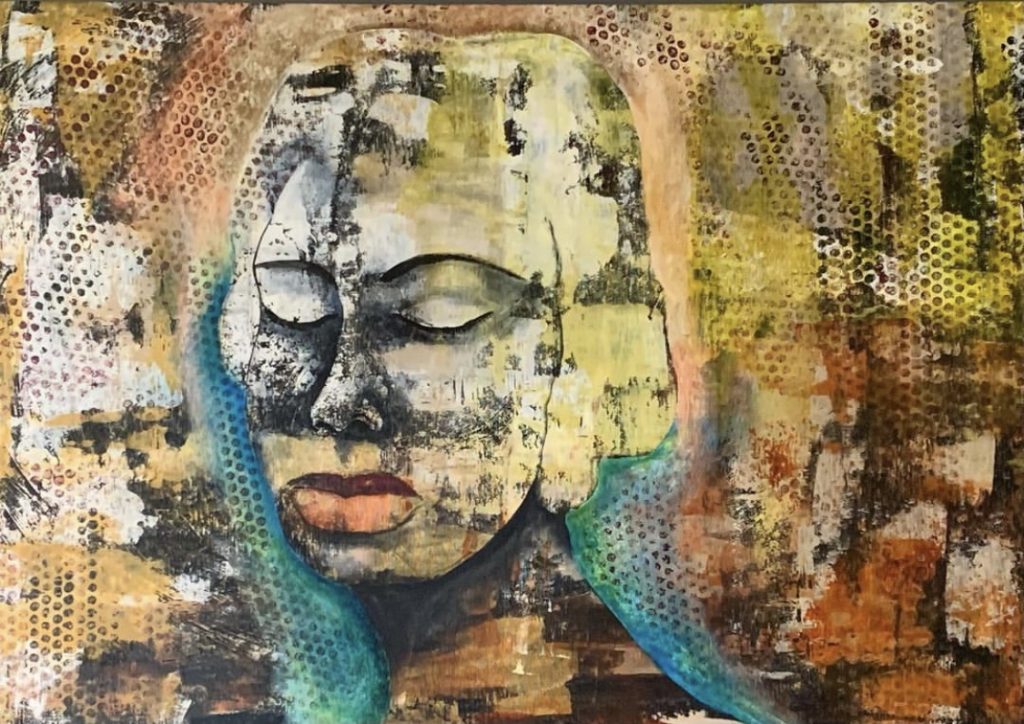 Akrylmålning i naturliga färger av en stolt afrikansk kvinna och drottning