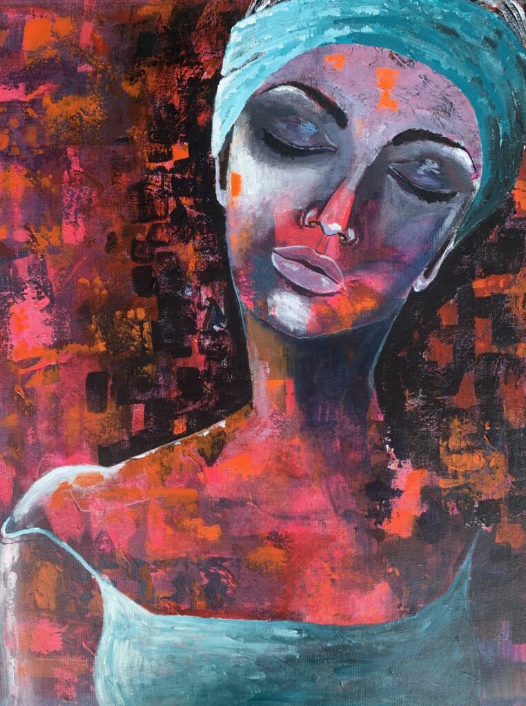 En rofylld kvinna som blundar