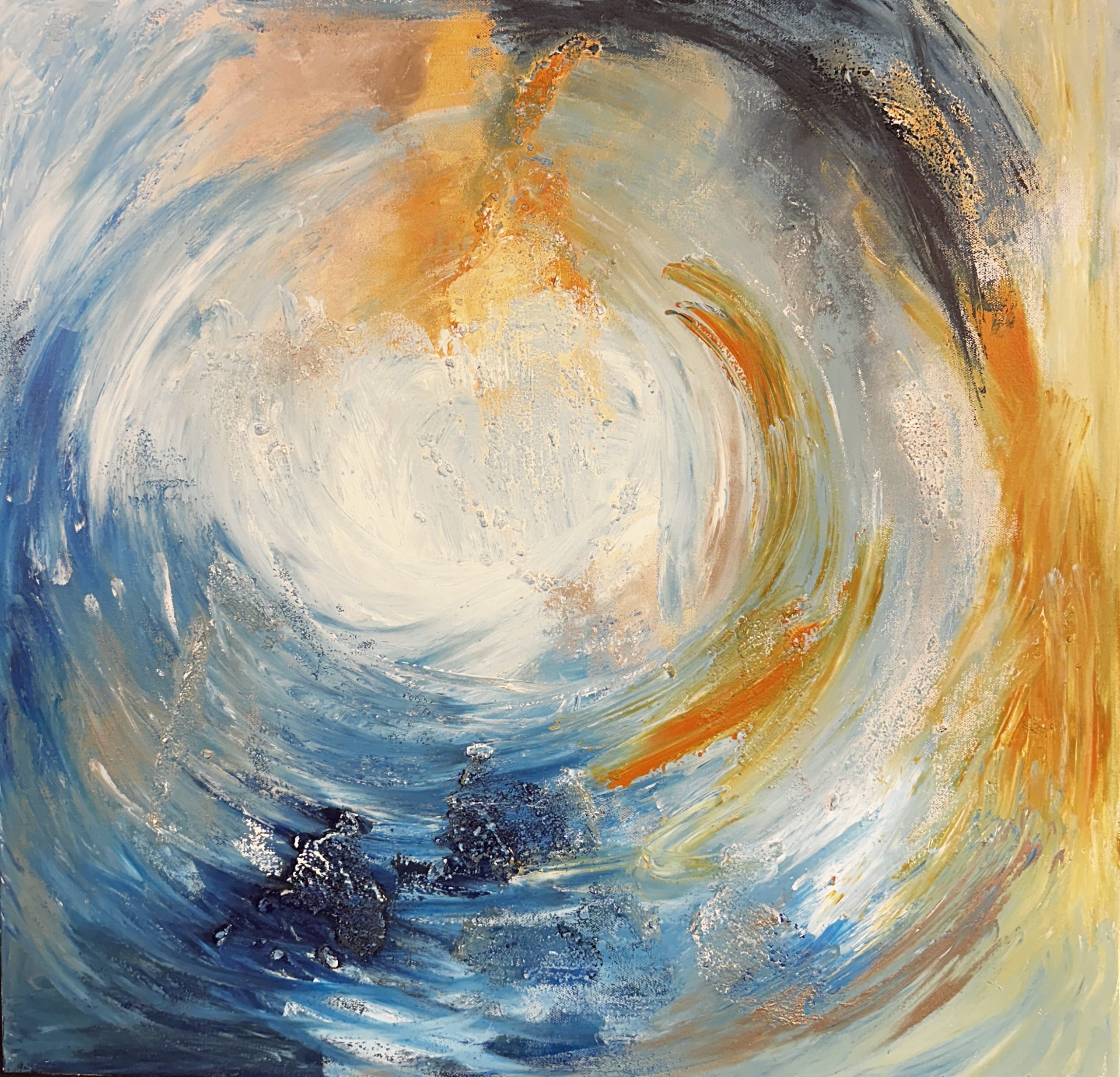 Akrylmålning med struktur visar havets inre virvel.