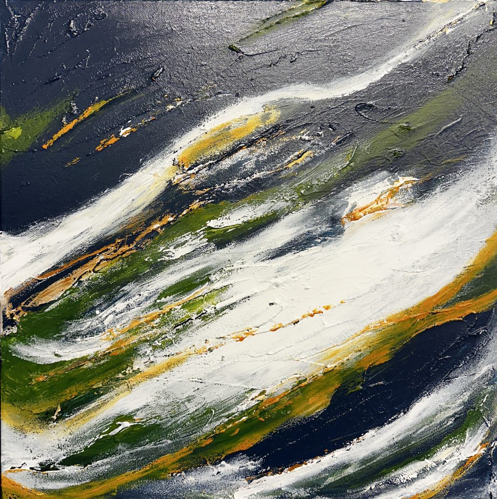 Akrylmålning av havets mörker i rörelse.