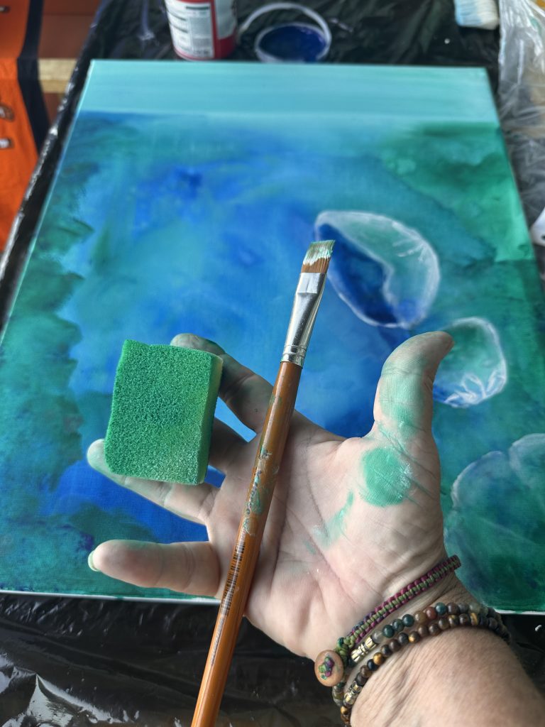 Hand och hjärna skapar kreativ bakgrund till maneter