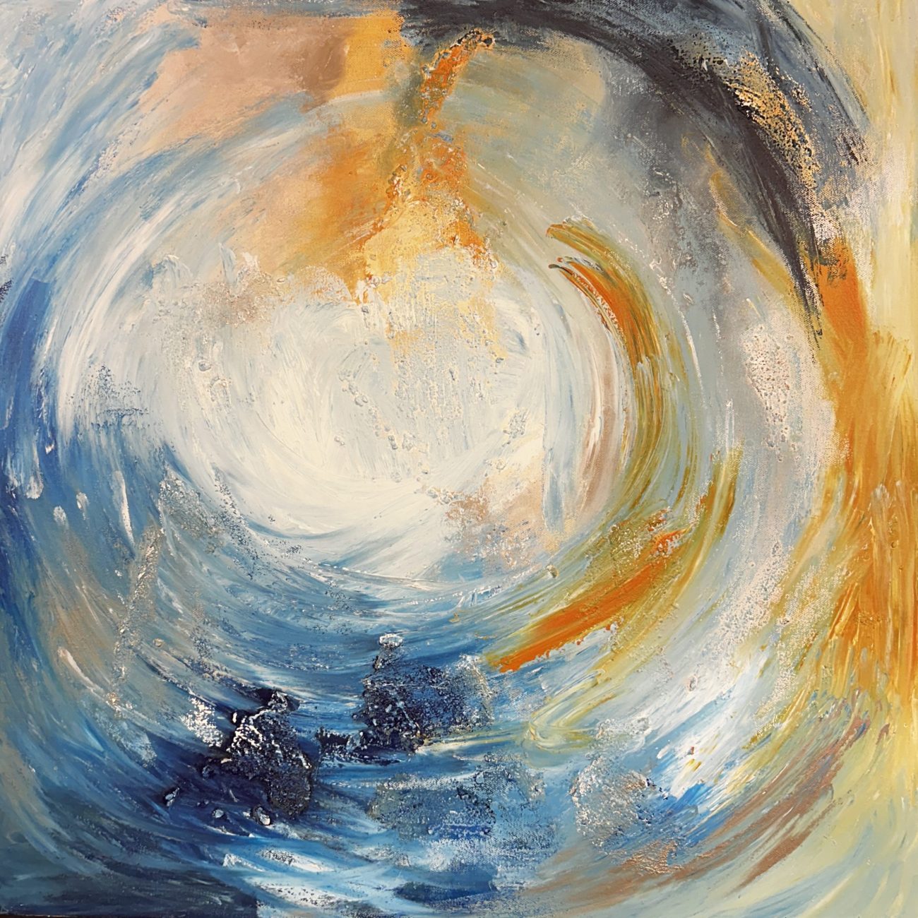 Akrylmålning med struktur visar havets inre virvel.